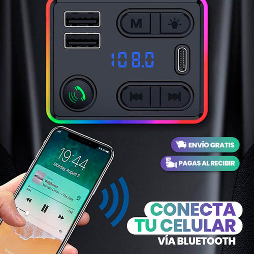 Cargador Bluetooth 5 en 1 para Auto – Manos Libres, Música y Carga Rápida
