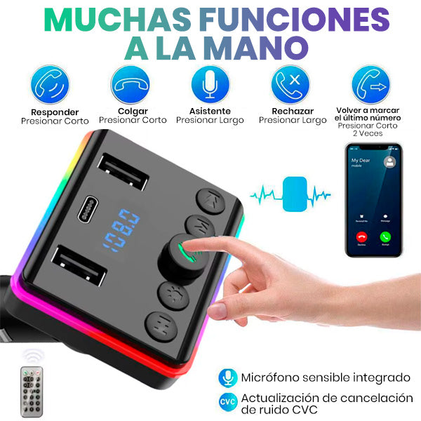 Cargador Bluetooth para Auto con Manos Libres y Carga Rápida USB