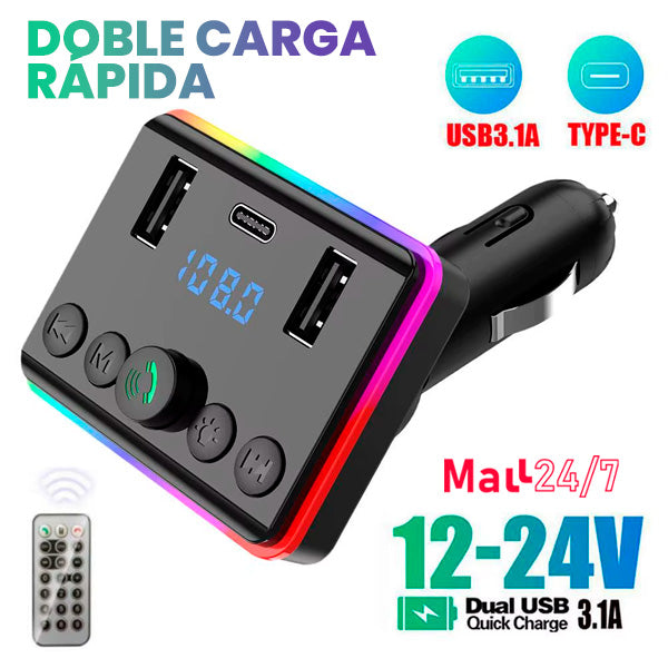 Cargador Bluetooth para Auto con Manos Libres y Carga Rápida USB