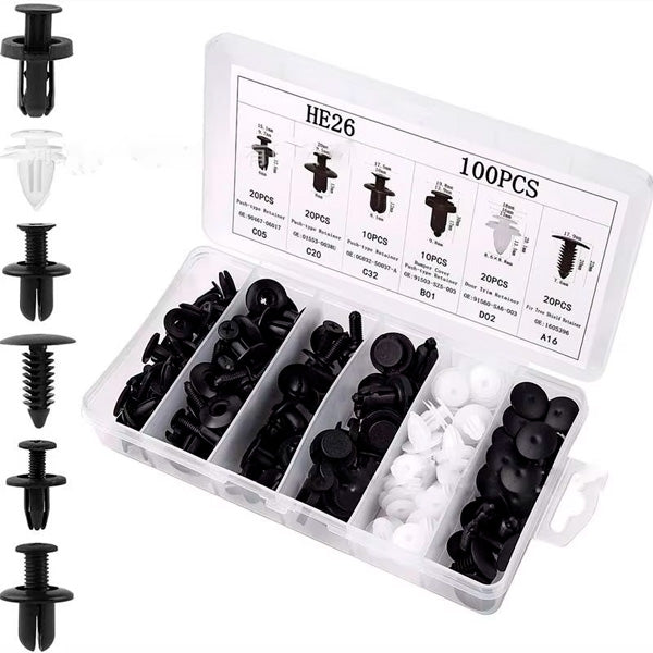 Tornilos plasticos para auto | 100 Clips de Sujeción Universales para Parachoques y Molduras + REGALO