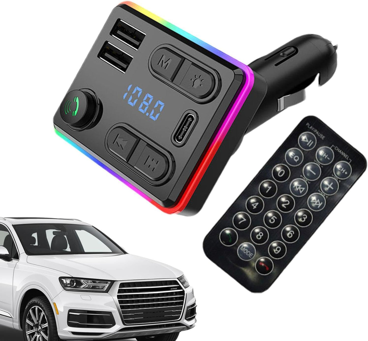 Cargador Bluetooth para Auto con Manos Libres y Carga Rápida USB