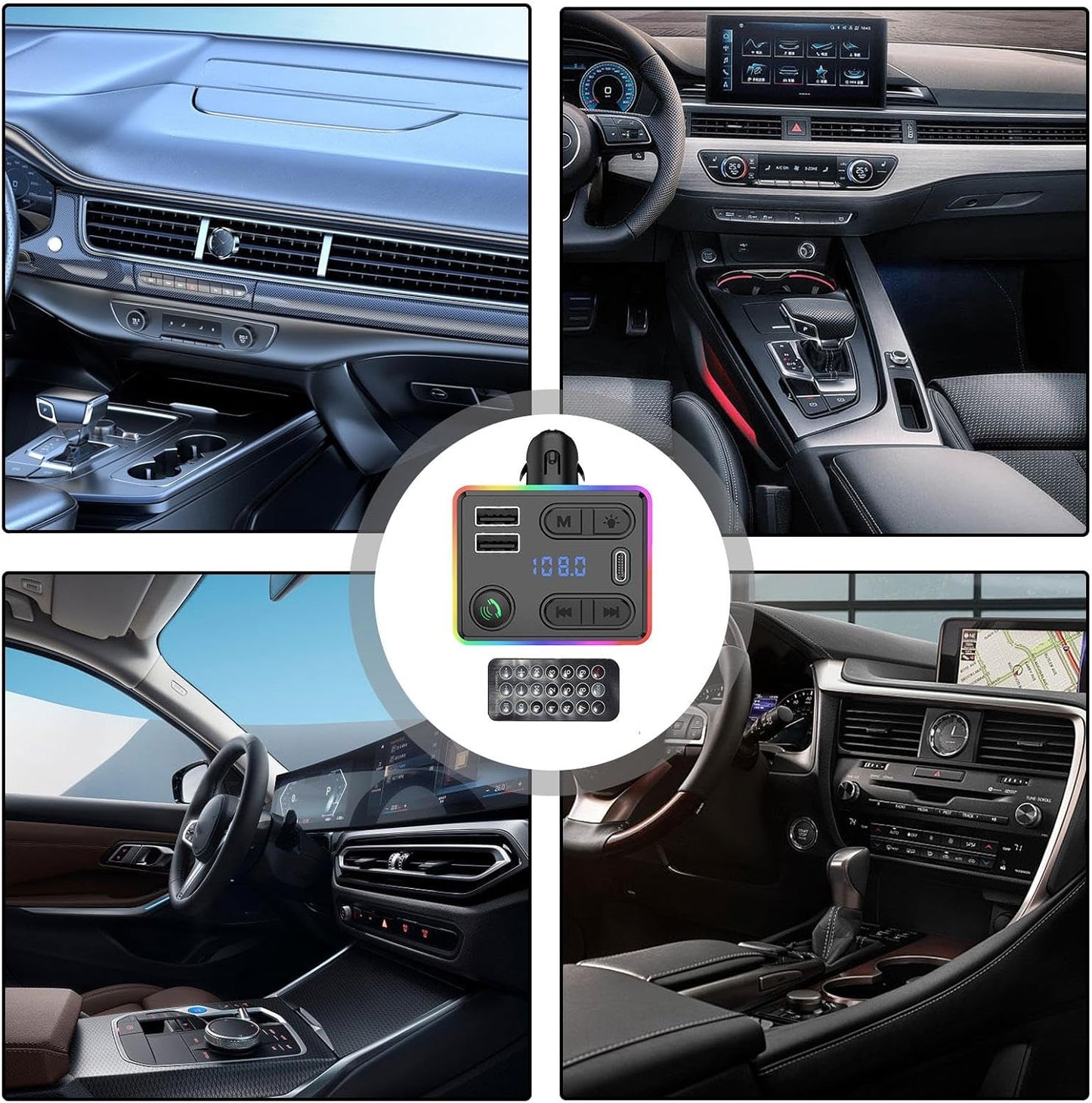 Cargador Bluetooth para Auto con Manos Libres y Carga Rápida USB