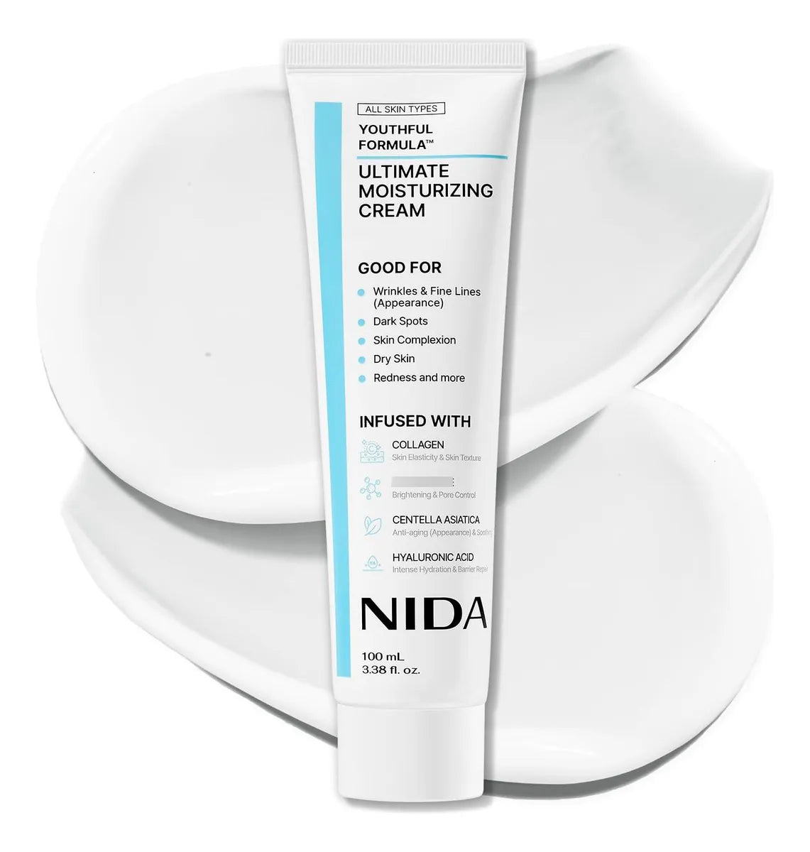 Crema Hidratante Facial con Colágeno y Ácido Hialurónico NIDA – Antiedad, Manchas y Piel Radiante