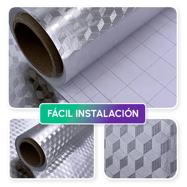 Papel Adhesivo Aluminio para Cocina | Anti-Grasa, Impermeable y Resistente al Calo + OBSEQUIO