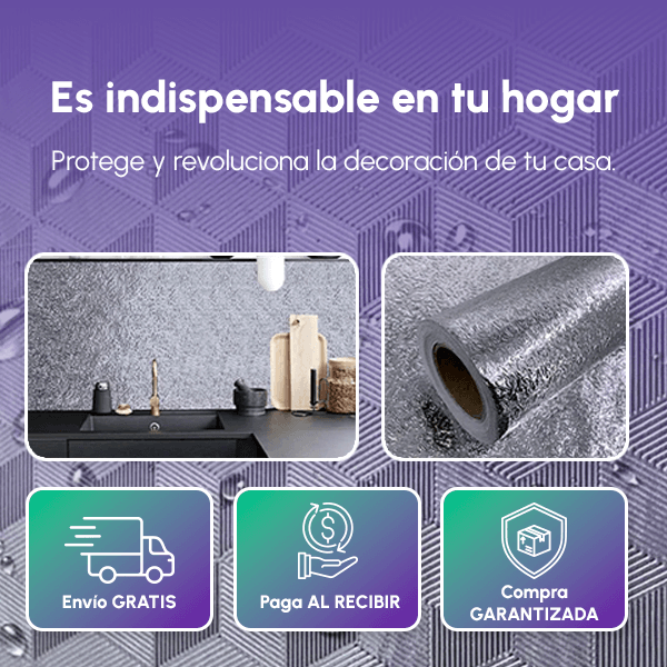 Papel Adhesivo Aluminio para Cocina | Anti-Grasa, Impermeable y Resistente al Calo + OBSEQUIO