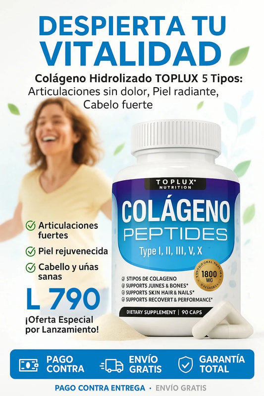 Colágeno Hidrolizado TOPLUX™ 5 Tipos (I, II, III, V, X) | Fortalece Articulaciones, Piel y Cabello