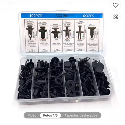 Tornilos plasticos para auto | 100 Clips de Sujeción Universales para Parachoques y Molduras + REGALO
