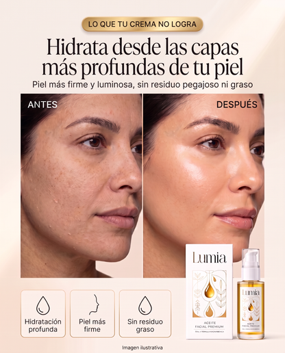 Aceite facial Lumia premium para hidratar y dar luminosidad a la piel