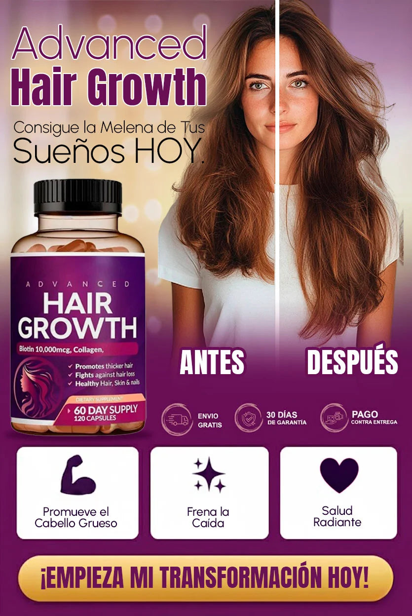 Advanced Hair Growth | Suplemento con Biotina y Colágeno para Detener la Caída y Fortalecer el Cabello