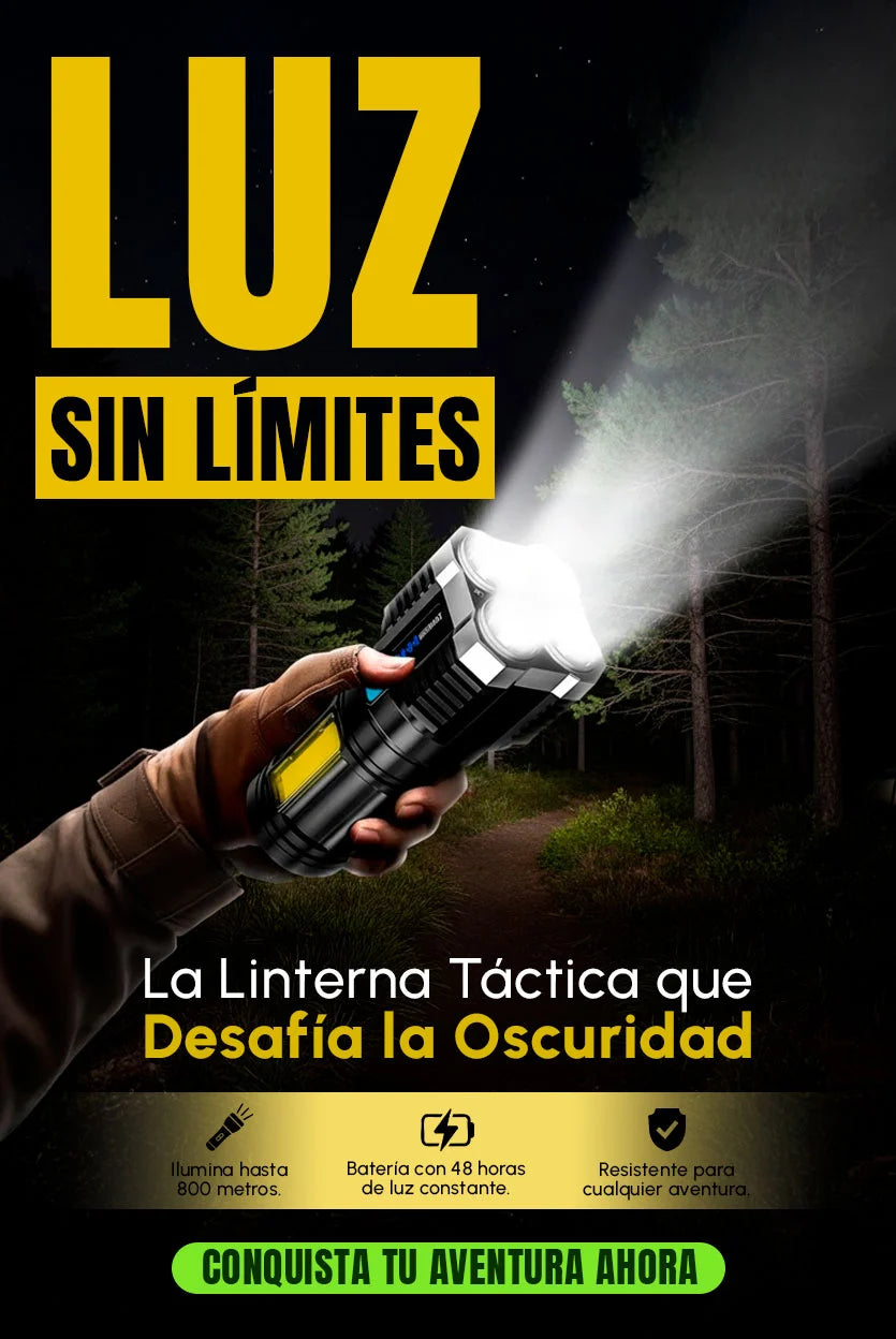 Linterna Táctica Militar 4 Núcleos LED | Ultra Potente, Resistente y Recargable USB